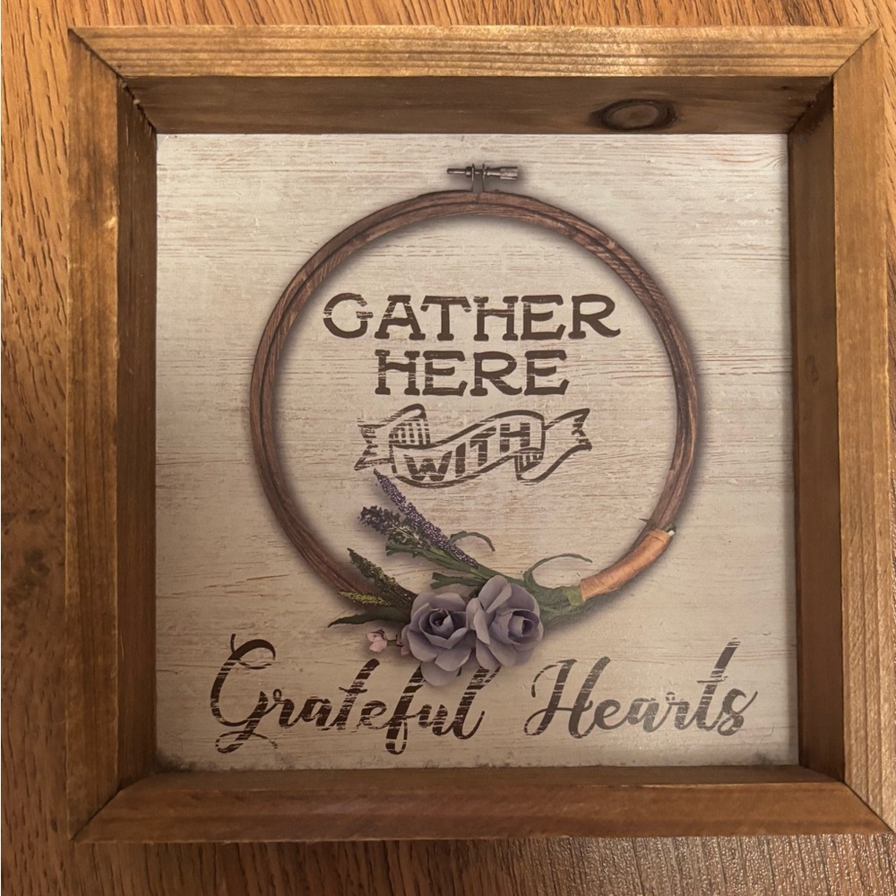Wooden Framed Wall Art with Purple Flowers